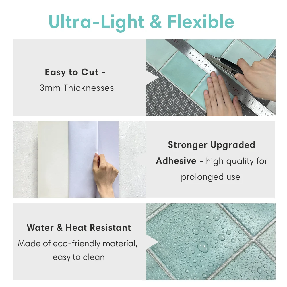 3D Tile Stickers, Self-adhesive Green Tile Backsplash for Kitchen Bathroom, Waterproof, Matt, 30 x 30cm, Interior Wall Decor - Image 4