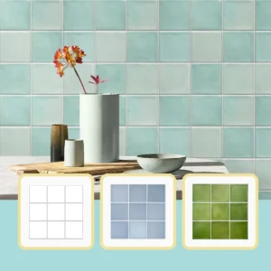 3D Tile Stickers, Self-adhesive Green Tile Backsplash for Kitchen Bathroom, Waterproof, Matt, 30 x 30cm, Interior Wall Decor