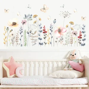 Boho Style Watercolor Flowers Floral Wall Stickers for Living Room Bedroom Baseboard Wall Decals Home Decorative Stickers Murals