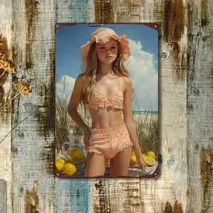 Vintage Metal Wall Sign Coastal Beach Retro Tin Art Home Decor